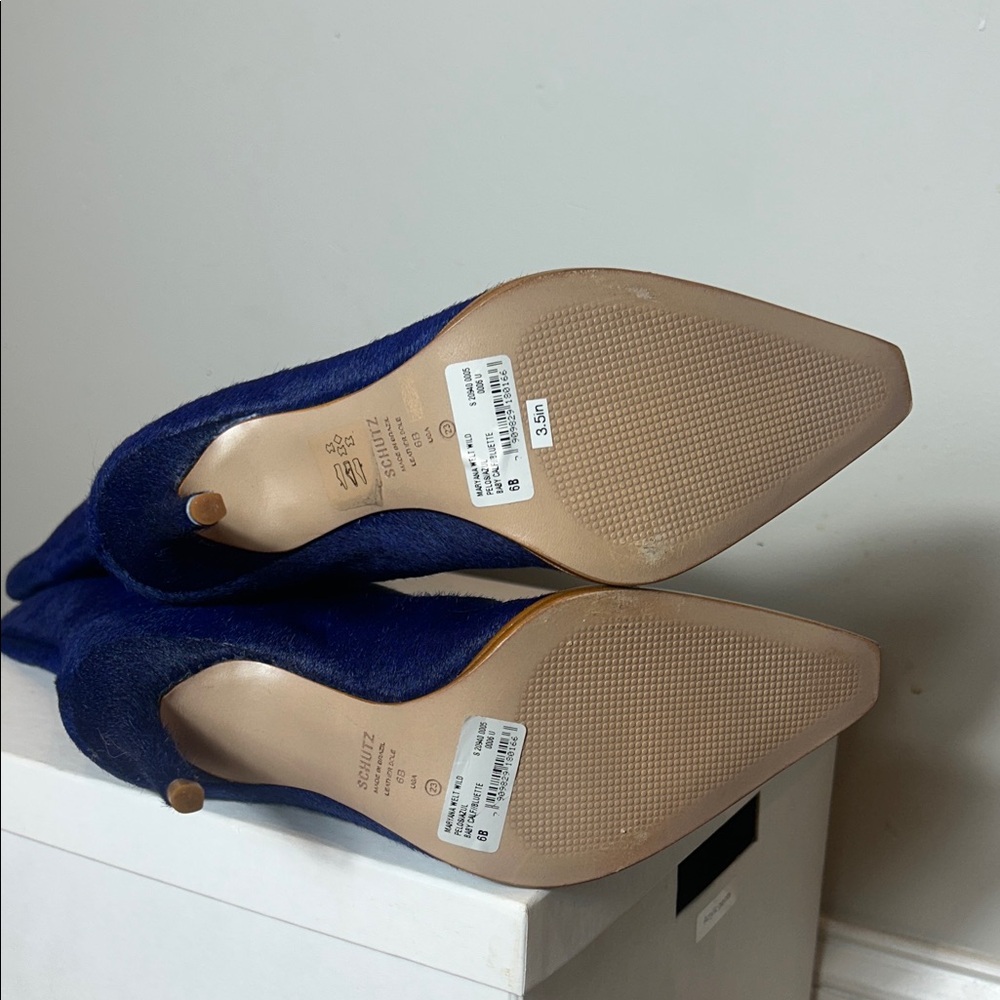 SCHUTZ Rare Maryana Electric Blue Pony Hair Boots - Picture 6 of 7